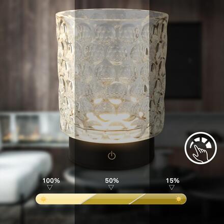 BRILONER Sunora LED stolní lampička bezdrátová IP44, stmívatelné, dotykový vypínač, čirá 7560015