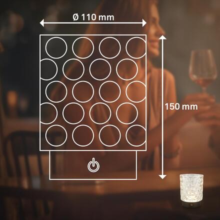 BRILONER Sunora LED stolní lampička bezdrátová IP44, stmívatelné, dotykový vypínač, čirá 7560015