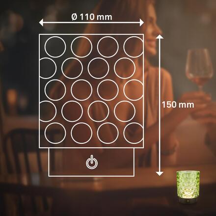 BRILONER Sunora LED stolní lampička bezdrátová IP44, stmívatelné, dotykový vypínač, zelená 7560019