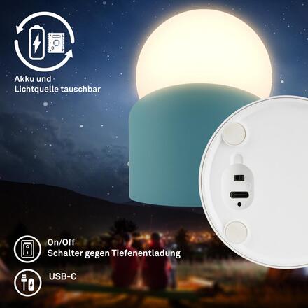 BRILONER Sora Mini LED stolní lampička bezdrátová IP54, stmívatelné, dotykový vypínač, modrá 7561010