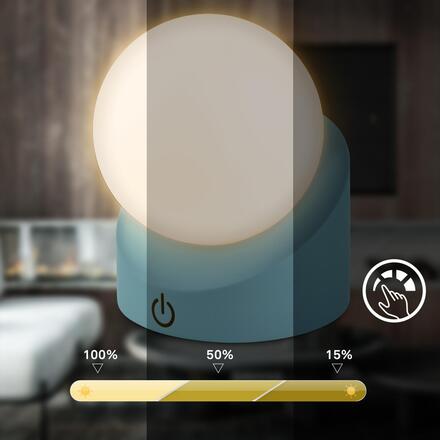 BRILONER Sora Mini LED stolní lampička bezdrátová IP54, stmívatelné, dotykový vypínač, modrá 7561010