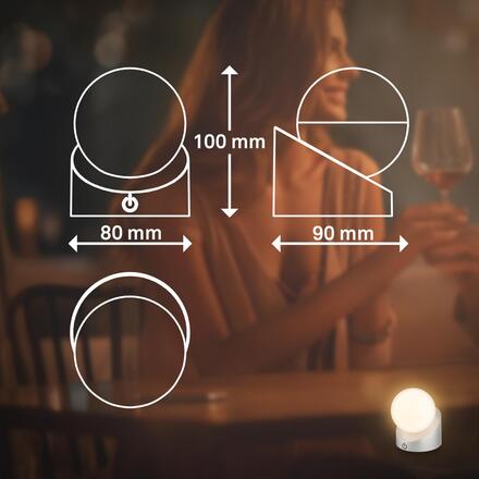 BRILONER Sora Mini LED stolní lampička bezdrátová IP54, stmívatelné, dotykový vypínač, matný chrom 7561014