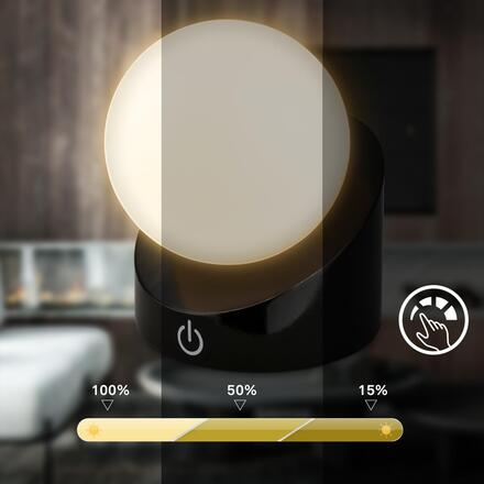 BRILONER Sora Mini LED stolní lampička bezdrátová IP54, stmívatelné, dotykový vypínač, černá 7561015