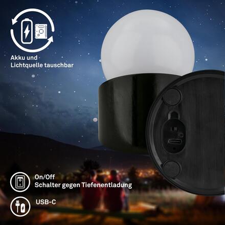 BRILONER Sora Mini LED stolní lampička bezdrátová IP54, stmívatelné, dotykový vypínač, černá 7561015