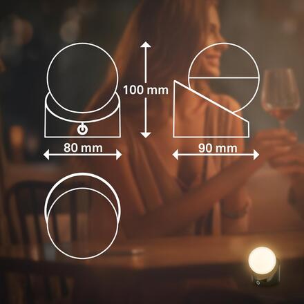 BRILONER Sora Mini LED stolní lampička bezdrátová IP54, stmívatelné, dotykový vypínač, černá 7561015