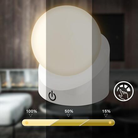 BRILONER Sora Mini LED stolní lampička bezdrátová IP54, stmívatelné, dotykový vypínač, bílá 7561016