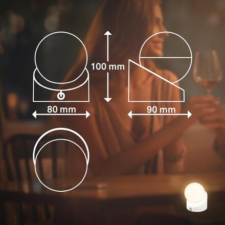 BRILONER Sora Mini LED stolní lampička bezdrátová IP54, stmívatelné, dotykový vypínač, bílá 7561016