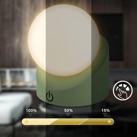 BRILONER Sora Mini LED stolní lampička bezdrátová IP54, stmívatelné, dotykový vypínač, zelená 7561019