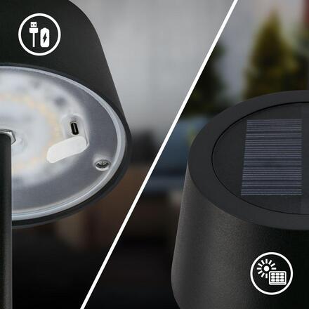 BRILONER Awia stolní lampička - 2W, 160lm, nabíjecí, LED, stmívatelné, dotykový vypínač, CCT, černá 7572015