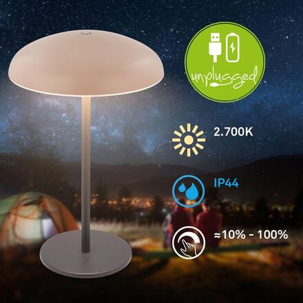 BRILONER Caxa stolní lampa - 2,8W, 300lm, bezdrátová, IP44, LED, stmívatelná, dotykový vypínač, béžová/antracit 7573011