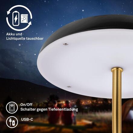BRILONER Caxa stolní lampa - 2,8W, 300lm, bezdrátová, IP44, LED, stmívatelná, dotykový vypínač, černá/mosaz 7573015