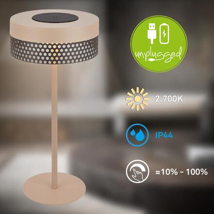 BRILONER Booha stolní lampa - 2,5W, 300lm, bezdrátová, IP44, LED, stmívatelná, teplá bílá, béžová/antracit 7576011