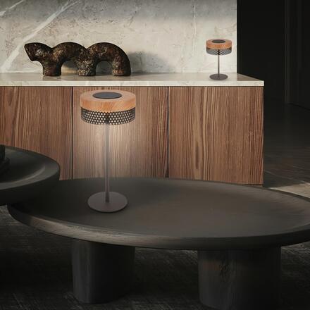 BRILONER Booha stolní lampa - 2,5W, 300lm, bezdrátová, IP44, LED, stmívatelná, teplá bílá, černá/dřevo 7576014