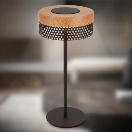 BRILONER Booha stolní lampa - 2,5W, 300lm, bezdrátová, IP44, LED, stmívatelná, teplá bílá, černá/dřevo 7576014
