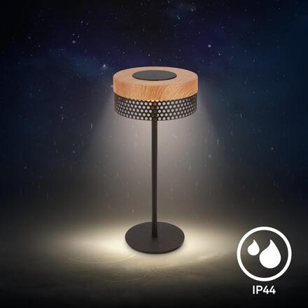 BRILONER Booha stolní lampa - 2,5W, 300lm, bezdrátová, IP44, LED, stmívatelná, teplá bílá, černá/dřevo 7576014
