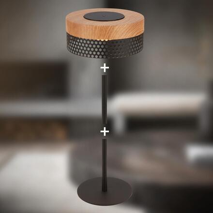 BRILONER Booha stolní lampa - 2,5W, 300lm, bezdrátová, IP44, LED, stmívatelná, teplá bílá, černá/dřevo 7576014