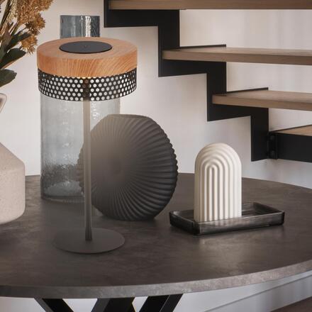 BRILONER Booha stolní lampa - 2,5W, 300lm, bezdrátová, IP44, LED, stmívatelná, teplá bílá, černá/dřevo 7576014