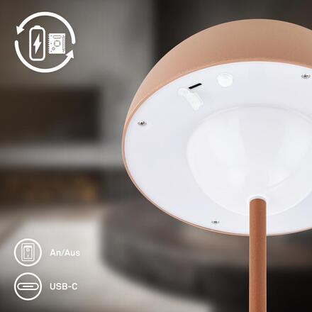 BRILONER Kugle stolní lampička - 3W, 250lm, bezdrátová, LED, stmívatelné, dotykový vypínač, teplá bílá, kávová 7578014