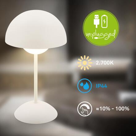 BRILONER Kugle stolní lampička - 3W, 250lm, bezdrátová, LED, stmívatelné, dotykový vypínač, teplá bílá, bílá 7578016
