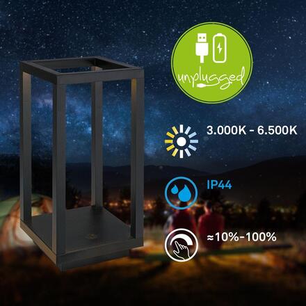 BRILONER Laer stolní lampa - 1,8W, 50lm, bezdrátová, LED, stmívatelné, dotykový vypínač, CCT, černá 7579015