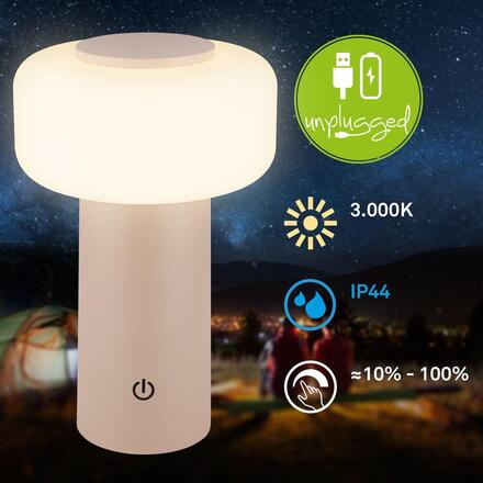 BRILONER Juna stolní lampa - 1,8W, 210lm, nabíjecí, LED, stmívatelné, dotykový vypínač, teplá bílá, béžová 7580011