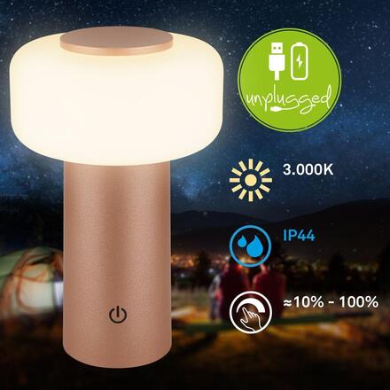 BRILONER Juna stolní lampa - 1,8W, 210lm, nabíjecí, LED, stmívatelné, dotykový vypínač, teplá bílá, kávová 7580014