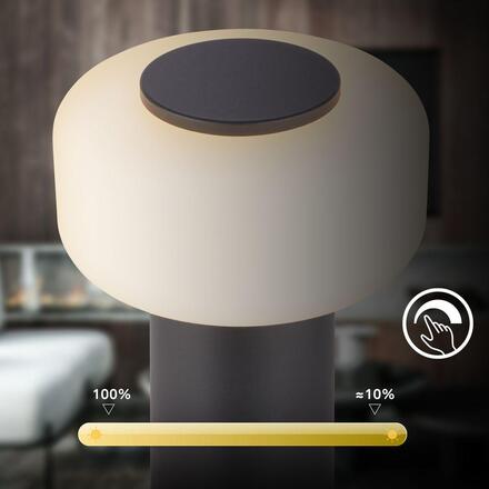 BRILONER Juna stolní lampa - 1,8W, 210lm, nabíjecí, LED, stmívatelné, dotykový vypínač, teplá bílá, antracit 7580015