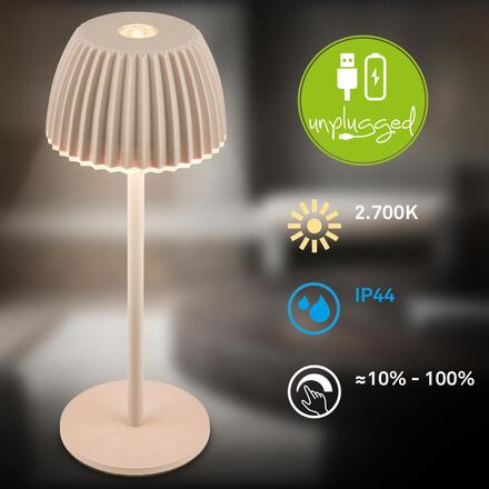 BRILONER Riffle Nano stolní lampička - 1,5W, 130lm, nabíjecí, LED, stmívatelné, dotykový vypínač, German design Award Winner 2025, béžová 7581011