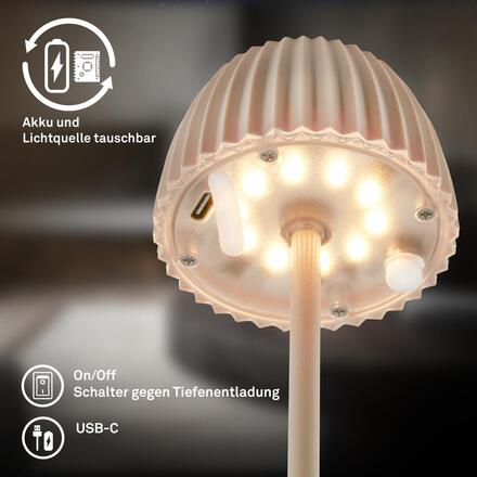 BRILONER Riffle Nano stolní lampička - 1,5W, 130lm, nabíjecí, LED, stmívatelné, dotykový vypínač, German design Award Winner 2025, béžová 7581011