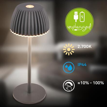 BRILONER Riffle Nano stolní lampička - 1,5W, 130lm, nabíjecí, LED, stmívatelné, dotykový vypínač, German design Award Winner 2025, antracit 7581015