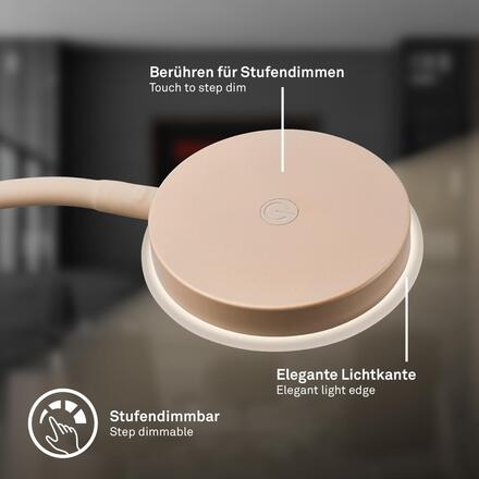 BRILONER Megg lampička na psací stůl – 12W, 800lm, LED, stmívatelné, dotykový vypínač, teplá bílá, béžová 7585011