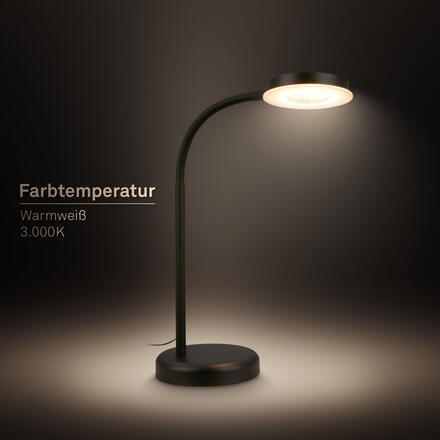 BRILONER Megg lampička na psací stůl – 12W, 800lm, LED, stmívatelné, dotykový vypínač, teplá bílá, černá 7585015