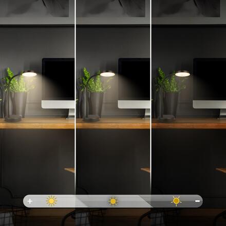 BRILONER Megg lampička na psací stůl – 12W, 800lm, LED, stmívatelné, dotykový vypínač, teplá bílá, černá 7585015