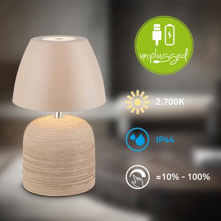 BRILONER Cera stolní lampa - 2,5W, 200lm, bezdrátová, IP44, LED, stmívatelná, teplá bílá, béžová 7593011