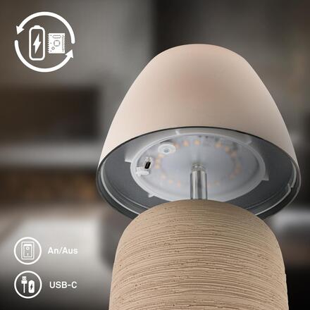 BRILONER Cera stolní lampa - 2,5W, 200lm, bezdrátová, IP44, LED, stmívatelná, teplá bílá, béžová 7593011