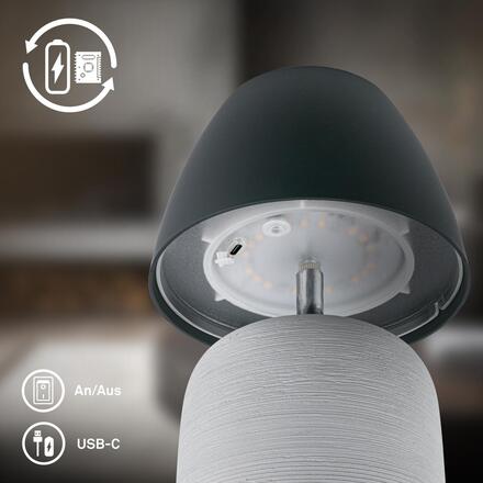 BRILONER Cera stolní lampa - 2,5W, 200lm, bezdrátová, IP44, LED, stmívatelná, teplá bílá, šedá/antracit 7593015
