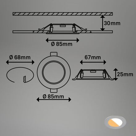 BRILONER 3ks sada CTS vestavné svítidlo, 8,5 cm, 4W, 300lm matný chrom 7599034