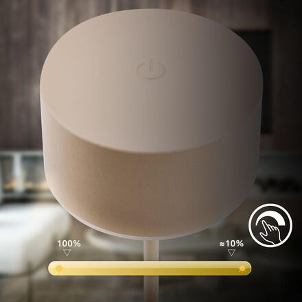 BRILONER Kira stolní lampička - 3W, 200lm, bezdrátová, LED, dotykový vypínač, stmívatelné, béžová 7629011