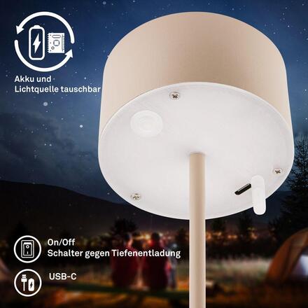 BRILONER Kira stolní lampička - 3W, 200lm, bezdrátová, LED, dotykový vypínač, stmívatelné, béžová 7629011