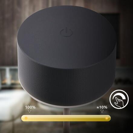 BRILONER Kira stolní lampička - 3W, 200lm, bezdrátová, LED, dotykový vypínač, stmívatelné, antracit 7629015