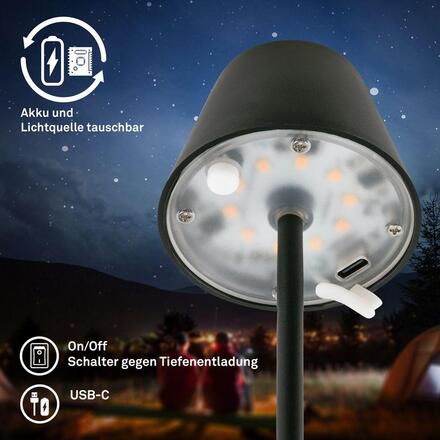 BRILONER Kiki Nano stolní lampička - 1,5W, 130lm, nabíjecí, LED, stmívatelné, teplá bílá, černá 7653015