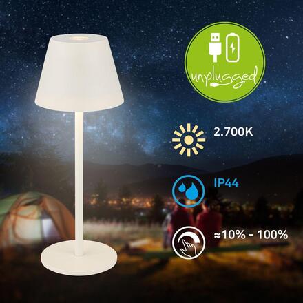 BRILONER Kiki Nano stolní lampička - 1,5W, 130lm, nabíjecí, LED, stmívatelné, teplá bílá, bílá 7653016