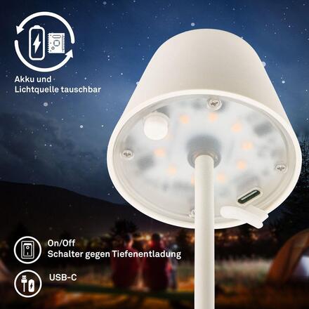 BRILONER Kiki Nano stolní lampička - 1,5W, 130lm, nabíjecí, LED, stmívatelné, teplá bílá, bílá 7653016