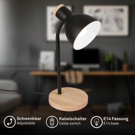 BRILONER Prep stolní lampička - s vypínačem, E14 patice, max. 10W, černá / dřevo 7659015