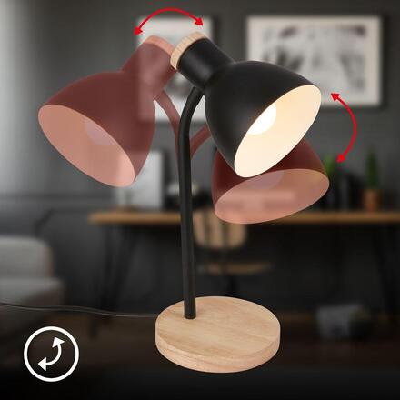 BRILONER Prep stolní lampička - s vypínačem, E14 patice, max. 10W, černá / dřevo 7659015