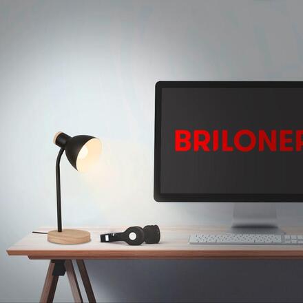 BRILONER Prep stolní lampička - s vypínačem, E14 patice, max. 10W, černá / dřevo 7659015