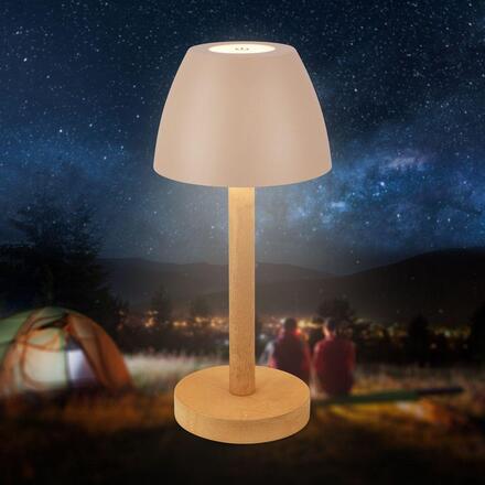 BRILONER Serina Wood stolní lampa - 2,5W, 200lm, bezdrátová, LED, dotykový vypínač, IP44, stmívatelná, béžová/dřevo 7661011
