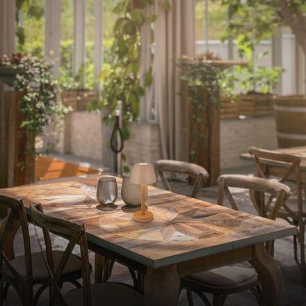 BRILONER Serina Wood stolní lampa - 2,5W, 200lm, bezdrátová, LED, dotykový vypínač, IP44, stmívatelná, béžová/dřevo 7661011