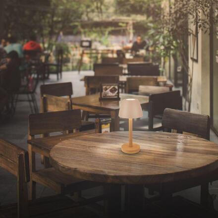 BRILONER Serina Wood stolní lampa - 2,5W, 200lm, bezdrátová, LED, dotykový vypínač, IP44, stmívatelná, béžová/dřevo 7661011