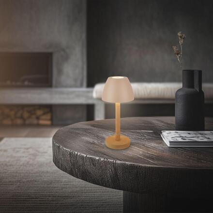 BRILONER Serina Wood stolní lampa - 2,5W, 200lm, bezdrátová, LED, dotykový vypínač, IP44, stmívatelná, béžová/dřevo 7661011